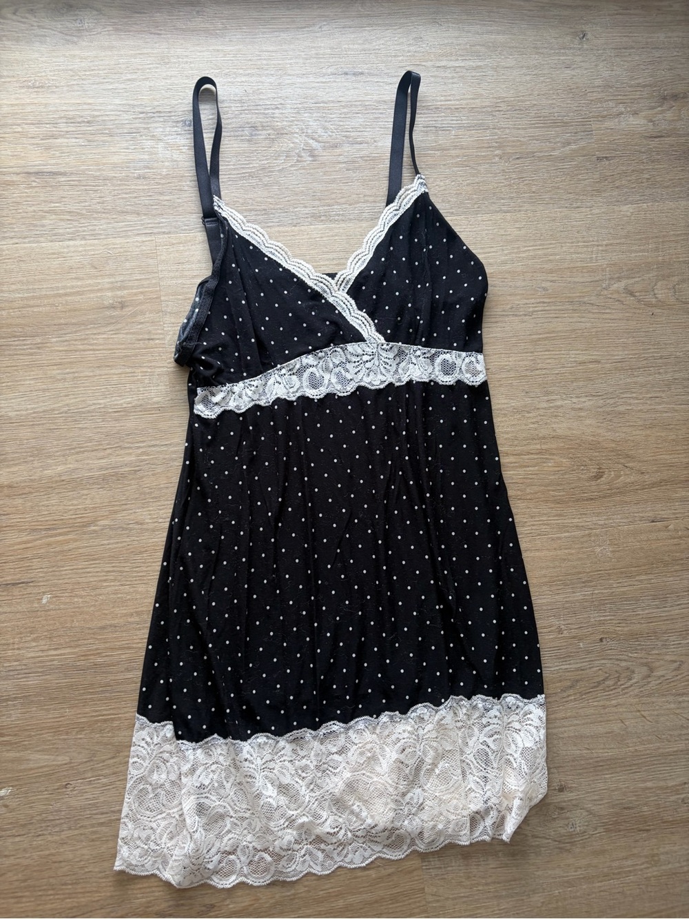 Body by Body Form Polka Dot Lace Trim Chemise | Black | 1X
